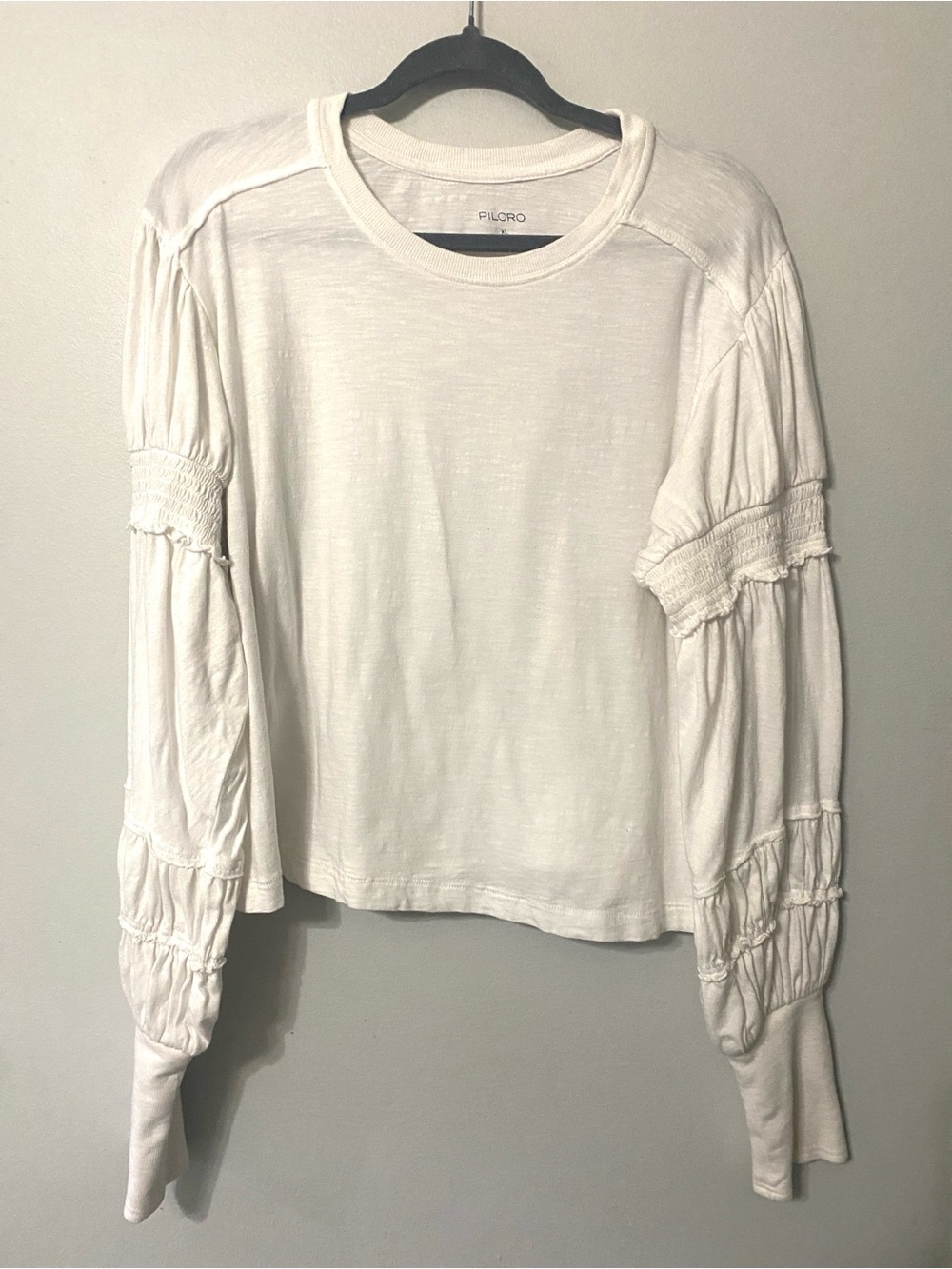 Pilcro White Long Sleeve Smocked Balloon Sleeve Tee Womens XL